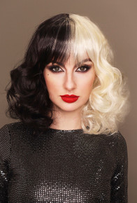 Half Black Half White Curls (Cruella) Womens Costume Wigs - by Allaura