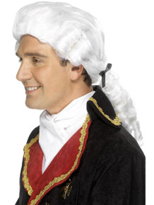 White Court Colonial Wig with Ribbon and Ringlets