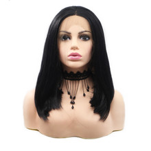 JANE - Lace Front Medium Length Straight Black Wig - by Queenie Wigs