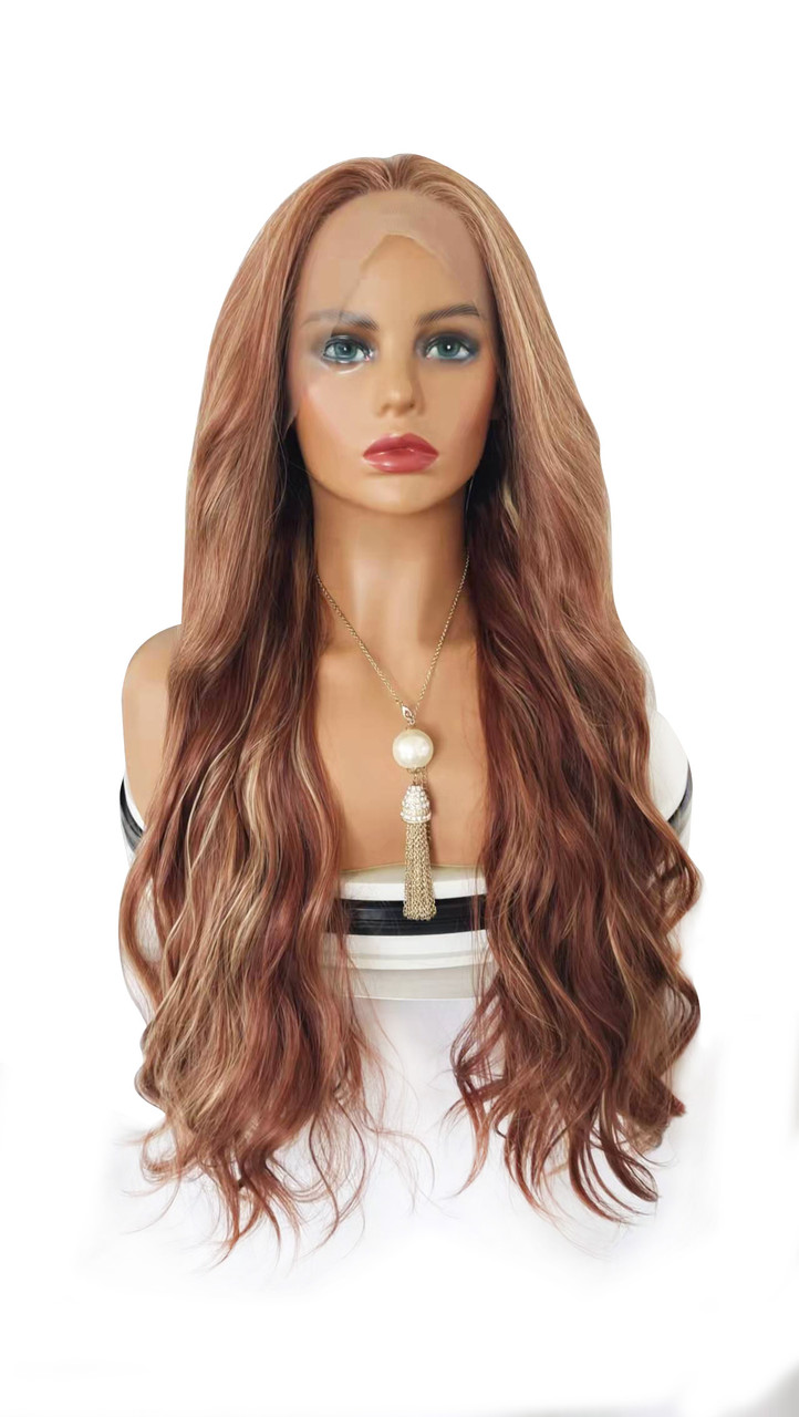 LAYLA Lacefront Strawberry Blonde Auburn Long Waves with Blonde