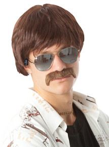 70's Detective Brown Mod Costume Wig & Moustache Set - by Allaura 