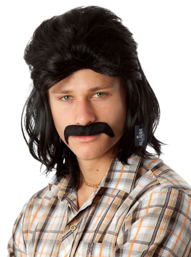 80s Mullet & Mo Set - Mens Black Mullet Wig & Moustache - by Allaura ...