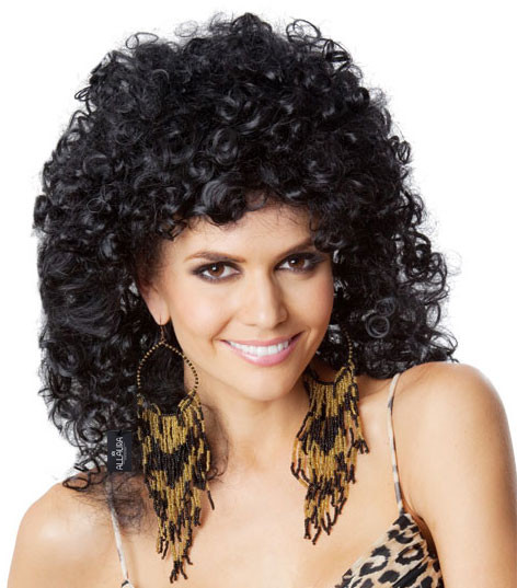 80s Brown Boogie Babe Curly Wig Ladies 1980s Perm Adults Fancy Dress Costume Ac 