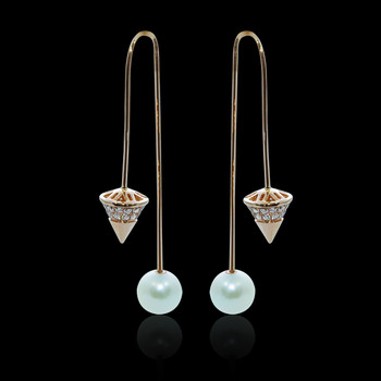 "Just Because" Pearl Spear-Tip Slide Diamond Earrings