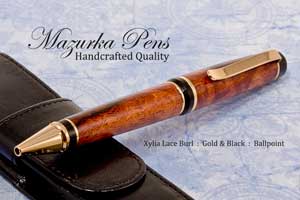 Handcrafted Ballpoint Cigar Pen Xylia Lace Gold with Black Trim