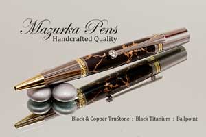 Handmade Ballpoint Pen Black Copper Trustone with Black Titanium