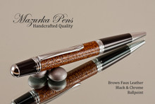 Handmade pen made from Brown Faux Leather with Black / Chrome finish.  Handcrafted pen. 
