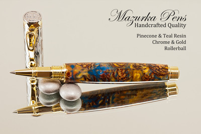 Teal & Golden Brown Pinecone Rollerball
