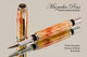 Hand Made Rollerball Pen made from Flame Boxelder with Chrome finish with Black trim.  Tip view of pen and cap.