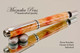 Hand Made Rollerball Pen made from Flame Boxelder with Chrome finish with Black trim.  Top view of pen and cap.