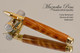 Hand Made Rollerball Pen made from Curly Redwood with Gold and Chrome finish.  Side view of pen and cap.