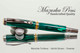 Handmade Fountain Pen handcrafted from Malachite TruStone with Gold and Chrome finish.  Main view of pen and cap.