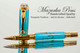 Handmade Rollerball Pen handcrafted from Turquoise TruStone with Gold and Chrome finish.  Tip view of pen.