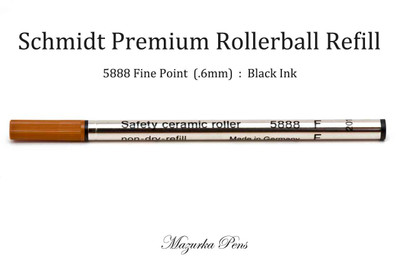 Schmidt Rollerball Refill - Fine Tip (.6mm), Black Ink, fits most rollerball pens