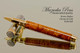 Hand Made Rollerball Pen made from Brown Mallee Burl with Gold and Chrome finish.  Tip view of pen and cap.