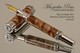 Handcrafted wood pen made from Big Leaf Maple Burl with Rhodium/Black Titanium finish.  Side view of pen and cap.