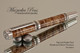 Handcrafted wood pen made from Big Leaf Maple Burl with Rhodium/Black Titanium finish.  Top view of pen and cap.