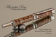 Handcrafted wood pen made from Big Leaf Maple Burl with Rhodium/Black Titanium finish.  Bottom view of pen and cap.