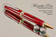 Handmade Ballpoint Pen handcrafted from Red and Black TruStone with Chrome/Gold finish.  Tip view of pen.