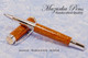 Handmade Rollerball Pen made from Lacewood with Rhodium and Gold trim.  Handcrafted pen by our artist.  Tip view of pen cap.
