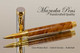 Hand Made Rollerball Pen made from Claro Walnut Burl with Gold and Chrome finish.  Tip view of pen and cap.