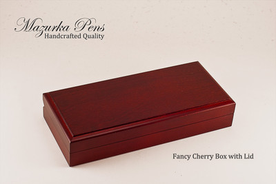 Cherry hinged Pen Box / Pen Case.  Felt lining.  Holds single large pen, shown closed