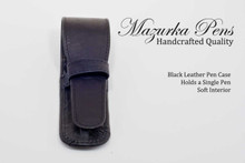 Black leather pen pouch / pen case.  Shown closed.