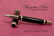 Handmade Black TruStone Rollerball Pen with Rhodium finish  Handcrafted pen by our artist.  Tip view of pen cap.