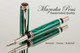 Handmade Rollerball Pen, Malachite TruStone Pen, Chrome Finish / Black Accents - Looking from tip of Pen