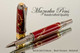 Handmade Rollerball Pen Handcrafted from Red and Gold TruStone with Black Titanium and Gold finish.  Cap view of pen and cap.