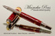 Handmade Rollerball Pen Handcrafted from Red and Gold TruStone with Black Titanium and Gold finish.  Tip view of pen and cap.