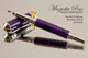 Handmade Rollerball Pen Handcrafted from Charoite TruStone with Rhodium and Gold finish.  Front view of pen and cap.