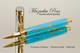 Hand Made Rollerball Pen made from Turquoise and Gold TruStone with Gold and Chrome finish.  Cap view of pen and cap.