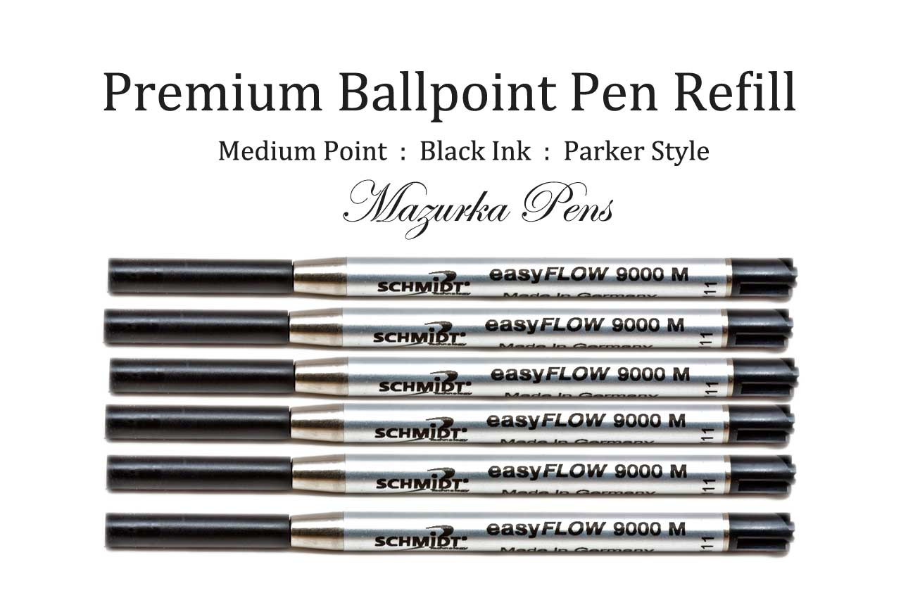 Black Ink Pack of 6 Medium Point Parker Ball Point Pen Refills