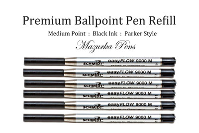 Six Pack Park Style EasyFlow 9000 black ink medium point ballpoint refill