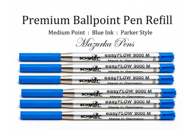 Parker Style Ballpoint Pen (6 Pack) Refill, Blue Ink, Medium Point, Schmidt Easy Flow 9000