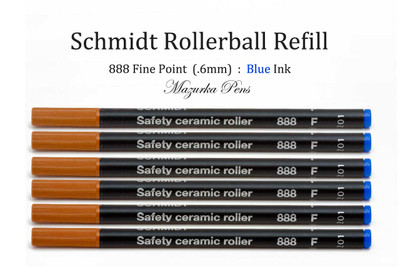 Six (6) pack of Schmidt 888 Rollerball Refill, Blue Ink, Fine Point