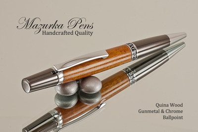 Handmade Quina Ballpoint Pen with Gunmetal / Chrome finish.  View of pen top..