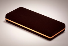 Brown velvet pen and pencil case with gold trim, show closed