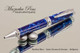 Handcrafted pen made from Marbled Blue and White Acrylic with Satin Chrome finish with Chrome accents.  Handcrafted pen by our artist.  Tip view of pen,