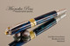 Handmade Rollerball Pen Handcrafted from a Sea Blue Green Resin with Rhodium finish and Gold accents.  Main view of pen and cap.