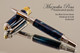 Handmade Rollerball Pen Handcrafted from a Sea Blue Green Resin with Rhodium finish and Gold accents.  Main view of pen and cap.