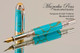 Handmade Art Deco Rollerball Pen, Turquoise and Gold TruStone Art Deco Rollerball Pen,Rhodium and Gold Finish - Looking from side of Ballpoint Pen
