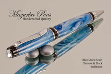 Handmade Blue Skies Acrylic Resin Ballpoint Pen with Chrome/Black - Main view