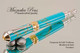 Handmade Fountain Pen Handcrafted from Turquoise and Gold TruStone with Rhodium and Gold finish.  Top view of pen and cap.