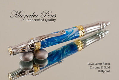 Handmade Ballpoint Pen, Lava Lamp Acrylic Resin Pen, Chrome & Gold color Finish