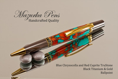 Handmade Ballpoint pen made from TruStone Chrysocolla and Cuprite