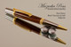 Handmade wood pen made from Mun Ebony.  Handcrafted pen by our artist.  Tip view of pen .