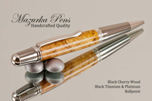 Handmade Ballpoint Pen, Black Ash Burl, Black Titanium and Platinum Finish - Looking from Top of Ballpoint Pen