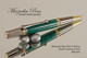 Handcrafted pen made from Malachite TruStone with Black Titanium & Gold finish.  Back view of pen
